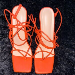 Chic Orange Strappy Women's Heels